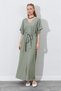 Women's Khaki Low Sleeve Waist Tunnel Belt Linen Long Dress - 4