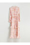 Pink Tie Collar Plaid Ruffle Dress - 6