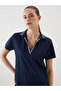 Navy blue polo neck a-line mini dress - 3
