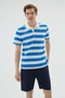 Beige/Blue Color Block Polo Neck Shorts Pajamas Set