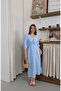 Lace-Up Muslin Degaje Collar Long Dress - 7