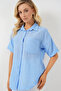 Women's Short Sleeve Linen Look Shirt 20336 - Blue - 3