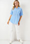 Women's Short Sleeve Linen Look Shirt 20336 - Blue - 2