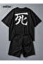 Latest Breath Printed Cotton Fabric Unisex Black T-Shirt-Black Shorts Set - 4