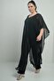 Women's Chiffon Stone Detail Cape Wide Leg Lycra Plus Size Jumpsuit - 3