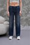 Women's Loose Leg High Elastic Waist Jean Trousers Navy Blue