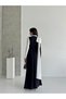 Black and White Bow Detailed Stone Embroidered Evening Dress - 4
