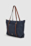 Velie Parachute Fabric Striped Shopper Bag Navy Blue-Tan - 4