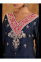 Navy Blue Embroidered Women Asymmetric Kurta Set - 3