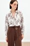 Floral Embroidered Viscose Shirt - Brown - 6