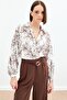 Floral Embroidered Viscose Shirt - Brown - 2