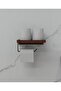 Papatya Solid Wood Shelf Toilet Paper Holder – Metal Wall Mounted Hanger - 4