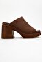Nola Brown Suede Genuine Leather Women's Platform Heeled Slippers - 6
