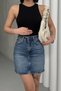 Slim Fit Regular Waisted Pockets and Unlined Short Length Women's Denim Skirt Mini Dark Blue Denim - 4