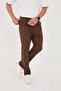Men's Italian Cut Boyfriend Brown Fabric Trousers with Buckle Belt - 5