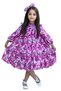 Girl's Floral Embroidered Pleated Pink Dress with Ruffle Detail at the Collar and Shoulders - 7