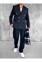 Men's Striped Oversized Double-Breasted Suit Navy - 2