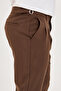 Men's Italian Cut Boyfriend Brown Fabric Trousers with Buckle Belt - 8