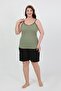 Women's Plus Size Rope Strap Combed Cotton Shorts Suit Green 202508 - 3
