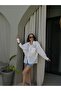 Women's Pink Modal Fabric Striped Oversize Transparent Shirt 29236 - 4