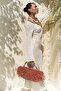 Men's V-Neck White Knitwear Long Dress - 6