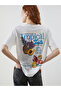 Ecru Crew Neck Printed Oversize Women's T-Shirt
