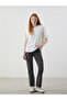 Ecru Crew Neck Printed Oversize Women's T-Shirt - 2