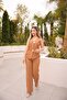 Women's Gold Buttoned Linen Vest Trousers Suit - 2
