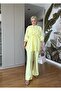 Top Buttoned Belted Cotton Suit – Summer Double Suit Yellow - 3