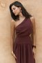 Mharia Asymmetric Detail Burgundy Long Linen Dress - 5