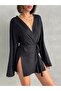 Women's Black Miyabi Double Breasted Kimono with Belt Detail - 2