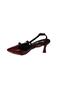 Yazkiş Women's Silver Satin Burgundy Patent Leather Top Buckle Pointed Toe 7cm Thin Heeled Stiletto Shoes - 3