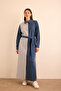 Navy Blue Striped Garnished Cotton Shirt Dress - 2