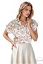 Women's Copper Cinnamon Ethnic Patterned Short Sleeve Bat Button Ecru Shirt - 2