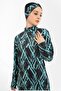 Women's Black Green Pattern Oversized Full Covered Quick Dry Tight Weaving Long Sleeve Tights with Belted Swimsuit - 2