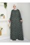 Patterned Front Gathered Viscose Dress - Khaki / E0131