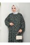 Patterned Front Gathered Viscose Dress - Khaki / E0131 - 5