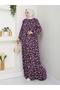 Patterned Front Gathered Viscose Dress - Purple / E0131