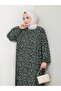 Patterned Front Gathered Viscose Dress - Khaki / E0131 - 6