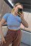 Blue Half Sleeve Slim Basic Crop - 6
