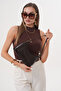 Shiny Bitter Dark Brown Wrinkled Patent Leather Patterned Baguette Baguette Hand and Shoulder Bag Gc009009R