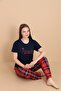 Red Plaid Patterned Lycra Viscose Pajama Set - 2