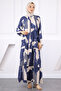 Navy Blue Half Button Skirt Layered Dress - 2