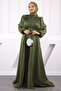 Khaki Front Draped Belted Chiffon Evening Dress - 2
