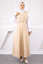 Beige Buttoned Front Belted Gilet Dress - 2