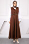 Brown Buttoned Front Belted Gilet Dress