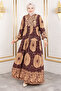 Viscose Long Hijab Dress with Foil Pattern Tsd250191 Plum - 3