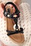 Floral Butterfly and Flower Buckle Wedge Heeled Shoes Black - 7
