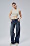 Buckle Detailed Loose Fitting Wide Leg Comfortable Baggy Jean Jeans Loose Women's Pants - 6