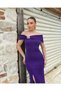 Strapless Neckline Stone Detailed Slit Dress Purple 583211 - 2